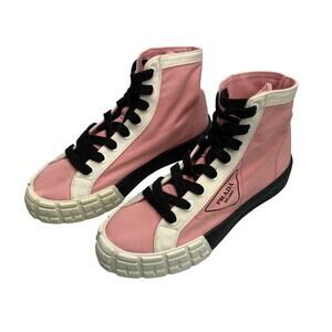 Prada Women's Red Colorblock Canvas High-top Sneakers Size 39